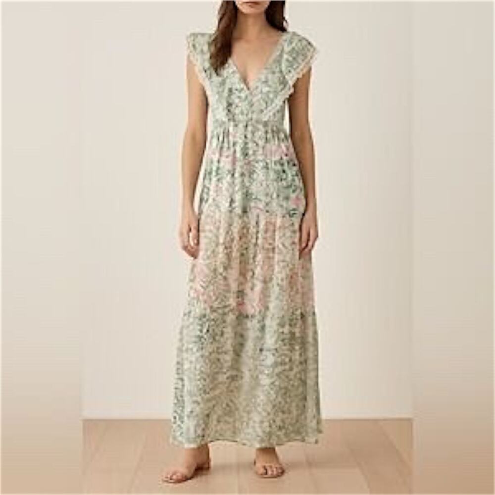 HOUSE OF HARLOW Paisley Tiered Maxi Dress Fairy Beach Boho Green Cottagecore